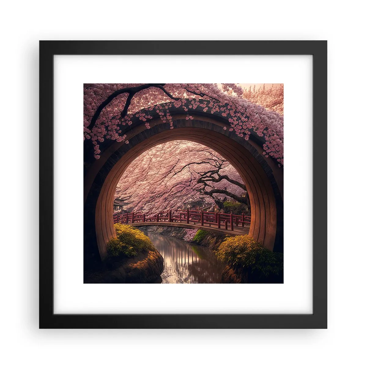 Póster en marco negro - Primavera japonesa - 30x30 cm