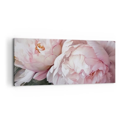 Cuadro sobre lienzo - Impresión de Imagen - Delicadas peonías rosas en plena floración. - 120x50cm - En flor - Decoración de pared moderna para salón y dormitorio ARTTOR
