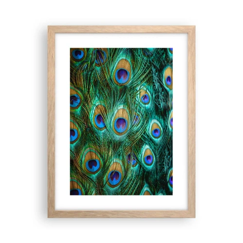 Póster en marco roble claro - Mirada de pavo real - 30x40 cm