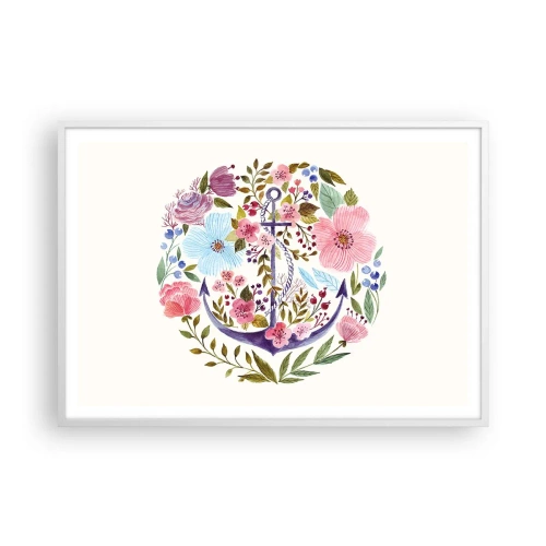 Póster en marco blanco - El sueño reparador de un marinero - 100x70 cm