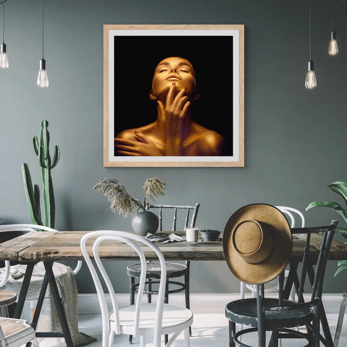 Póster en marco roble claro - Como seda dorada - 60x60 cm