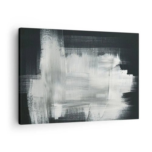 Cuadro sobre lienzo - Impresión de Imagen - Trazos abstractos blancos sobre un fondo oscuro - 70x50cm - Tejido vertical y horizontal - Decoración de pared moderna para salón y dormitorio ARTTOR