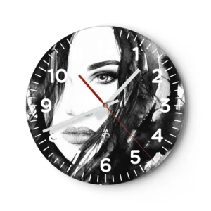 Reloj de pared - Reloj de vidrio - Retrato de una dama en blanco y negro - 30x30 cm