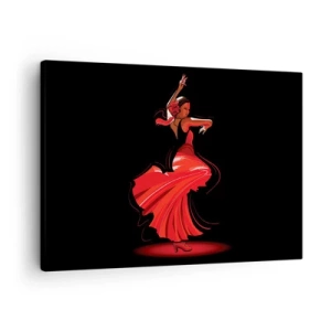 Cuadro sobre lienzo - Impresión de Imagen - Bailaora de flamenco con vestido rojo sobre fondo negro - 70x50cm - El espíritu ardiente del flamenco - Decoración de pared moderna para salón y dormitorio ARTTOR