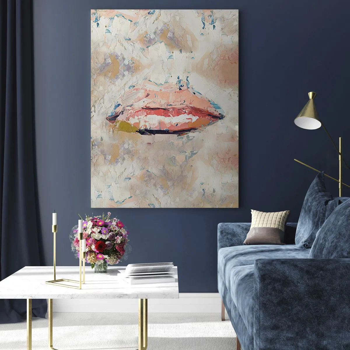 Cuadro sobre vidrio - Impresiones sobre Vidrio - Imagen abstracta de labios en una técnica de pintura expresiva. - 50x70cm - Despierta los sentidos - Decoración de pared moderna para salón y dormitorio ARTTOR