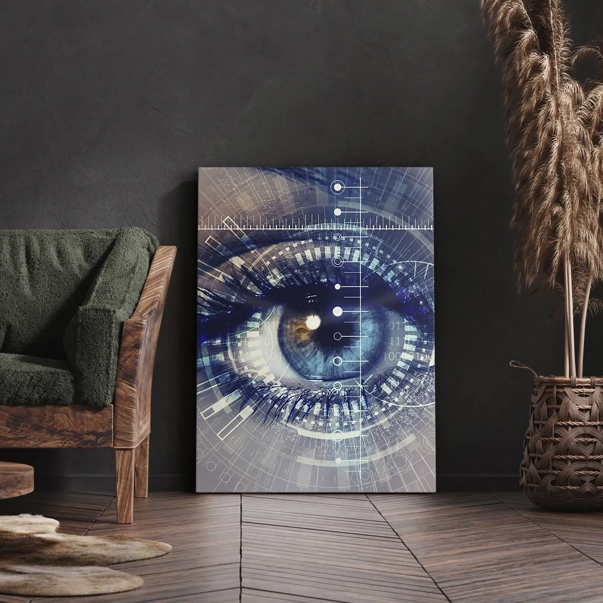 Cuadro sobre lienzo - Impresión de Imagen - Un ojo tecnológico con una interfaz futurista - 80x120cm - Crees que me conoces - Decoración de pared moderna para salón y dormitorio ARTTOR