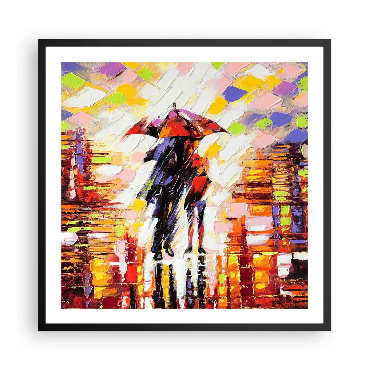 Póster en marco negro - Juntos a través de la noche y la lluvia - 60x60 cm