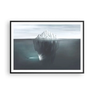 Póster en marco negro - Un iceberg en el agua con un buzo y un reflector debajo de la superficie. - 100x70cm - Misterio submarino - Decoración de pared moderna para salón y dormitorio ARTTOR