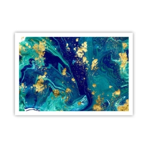 Póster - Una composición abstracta con acentos azules, verdes y dorados. - 100x70cm - Pétalos de sol  - Decoración de pared moderna para salón y dormitorio ARTTOR