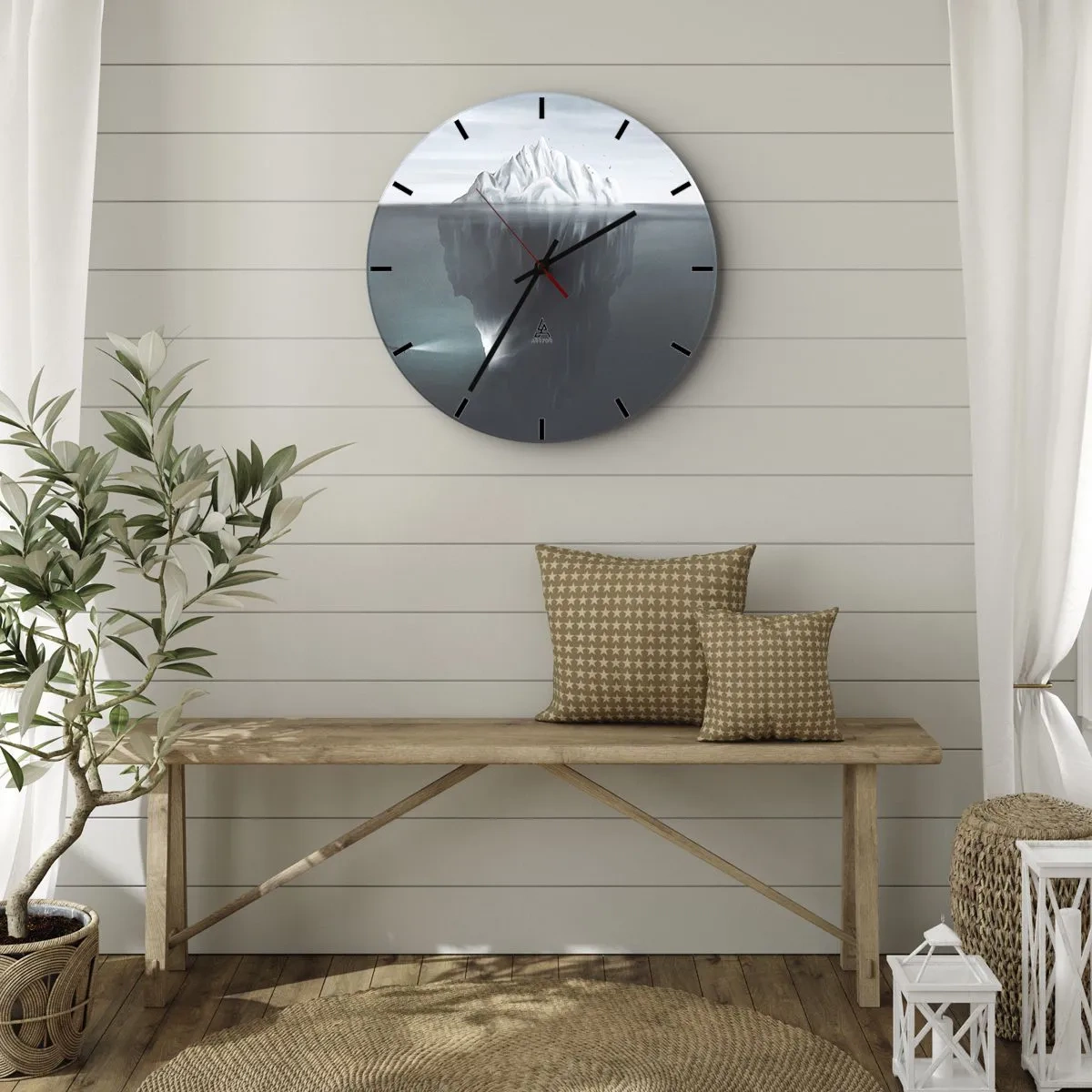 Reloj de pared - Reloj de vidrio - Un iceberg con una parte submarina visible en tonos fríos. - 30x30cm - Misterio submarino - Decoración de pared moderna para salón, cocina y dormitorio ARTTOR