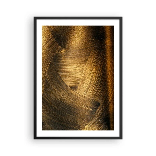 Póster en marco negro - Pinceladas abstractas doradas sobre un fondo oscuro - 50x70cm - En un laberinto de oro - Decoración de pared moderna para salón y dormitorio ARTTOR