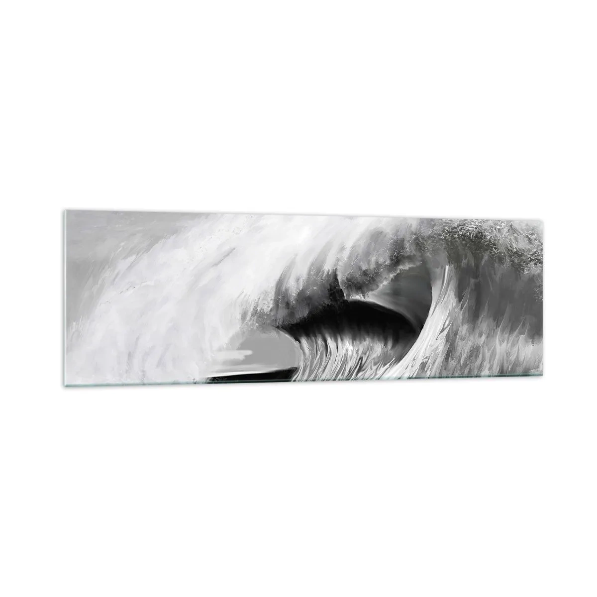 Cuadro sobre vidrio - Impresiones sobre Vidrio - Ola oceánica dramática en monocromo - 160x50cm - La ira del océano - Decoración de pared moderna para salón y dormitorio ARTTOR