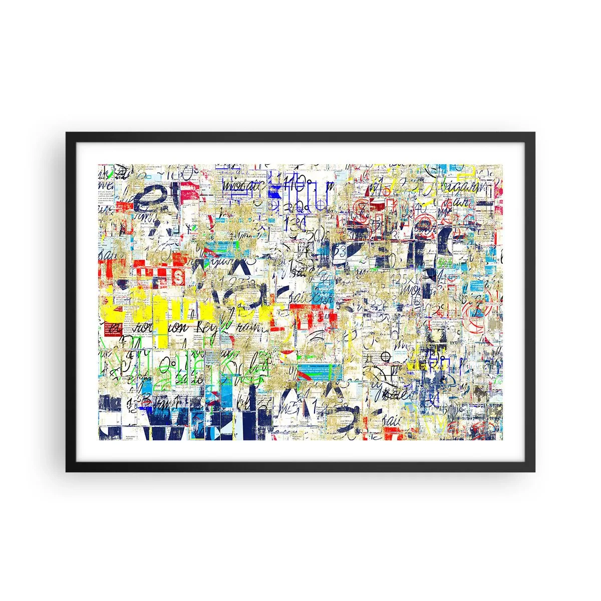 Póster en marco negro - Grafiti abstracto con inscripciones y patrones coloridos. - 70x50cm - Simplemente agradable a la vista - Decoración de pared moderna para salón y dormitorio ARTTOR