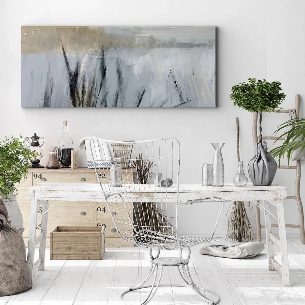 Cuadro sobre lienzo - Impresión de Imagen - Un pintoresco paisaje invernal con campos y pastos. - 140x50cm - Campos de invierno - Decoración de pared moderna para salón y dormitorio ARTTOR