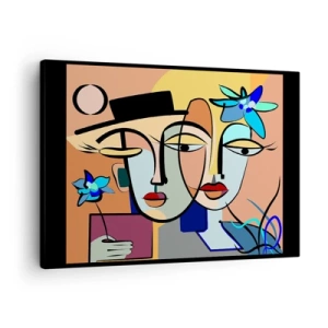 Cuadro sobre lienzo - Impresión de Imagen - Retratos cubistas en colores vibrantes con motivo floral. - 70x50cm - Randez vous de Picasso - Decoración de pared moderna para salón y dormitorio ARTTOR