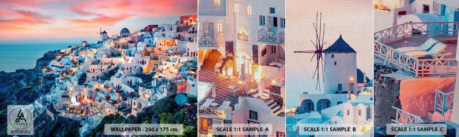 Muestra de fotomural Premium Canvas - Vacaciones en Grecia - Paisaje, Grecia, Santorini - 100x30 cm