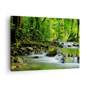 Cuadro sobre lienzo - Impresión de Imagen - Un arroyo en un exuberante bosque tropical. - 70x50cm - Flotar en un mar de verde - Decoración de pared moderna para salón y dormitorio ARTTOR