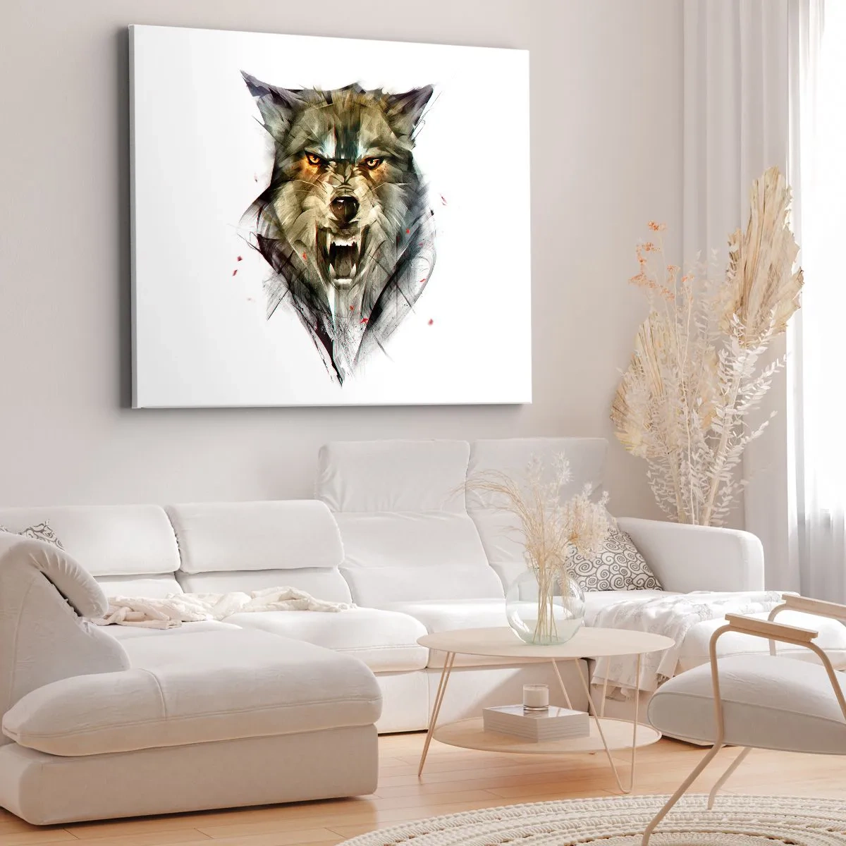 Cuadro sobre lienzo - Impresión de Imagen - Un lobo peligroso en una forma dinámica y artística. - 70x50cm - ¡No te muevas! - Decoración de pared moderna para salón y dormitorio ARTTOR