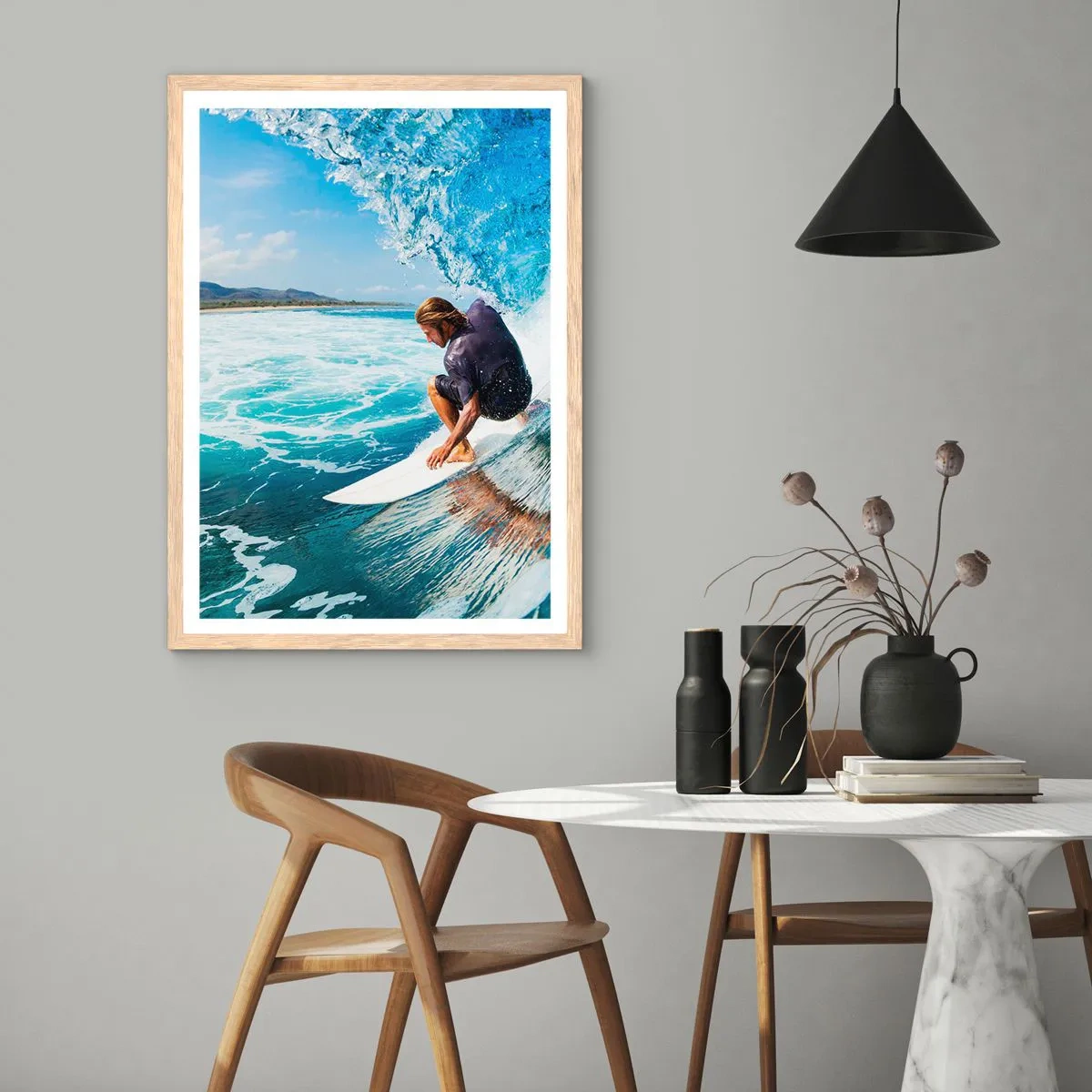 Póster en marco roble claro - Bailando con las olas - 61x91 cm