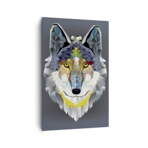 Cuadro sobre lienzo - Impresión de Imagen - Imagen geométrica de un lobo sobre un fondo gris. - 80x120cm - Habla del lobo si lo ves - Decoración de pared moderna para salón y dormitorio ARTTOR
