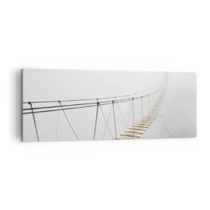 Cuadro sobre lienzo - Impresión de Imagen - Un puente colgante en la niebla desde una perspectiva minimalista - 140x50cm - ¿Adónde le llevará? - Decoración de pared moderna para salón y dormitorio ARTTOR