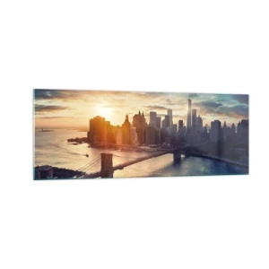 Cuadro sobre vidrio - Impresiones sobre Vidrio - Panorama de la ciudad con el puente y el río a la luz del sol poniente - 140x50cm - Un monumento a la cultura occidental - Decoración de pared moderna para salón y dormitorio ARTTOR