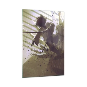 Cuadro sobre vidrio - Impresiones sobre Vidrio - Lucha dinámica entre dos personajes en estilo futurista. - 80x120cm - Y puedes ser un samurai - Decoración de pared moderna para salón y dormitorio ARTTOR