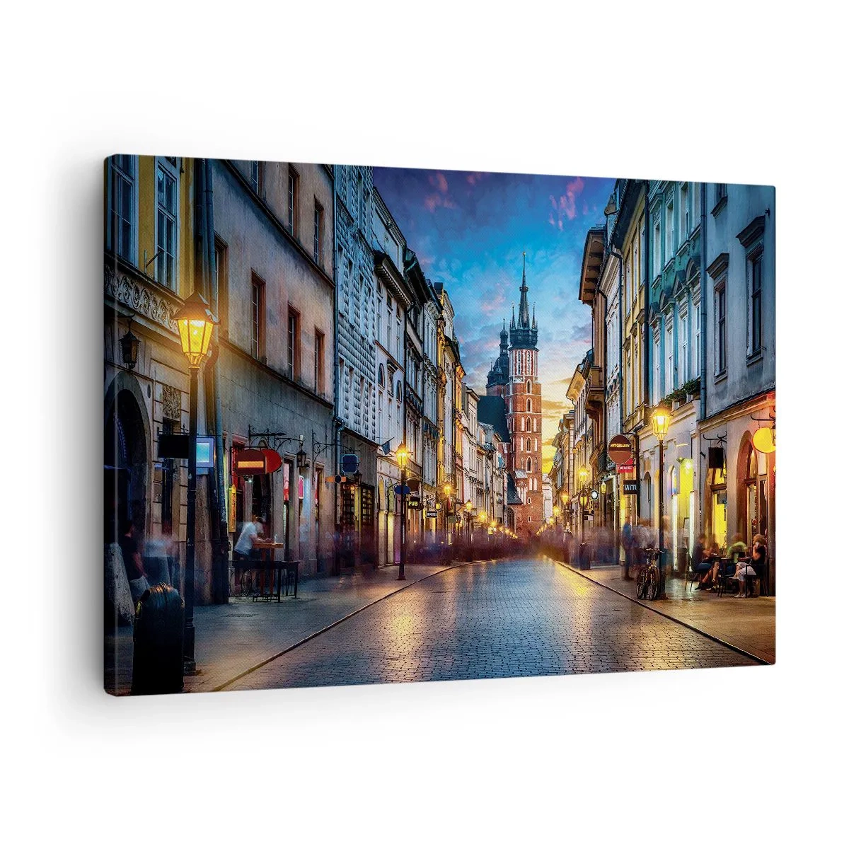 Cuadro sobre lienzo - Impresión de Imagen - Calle al atardecer con vistas a la Catedral de Cracovia - 70x50cm - El encanto de Cracovia - Decoración de pared moderna para salón y dormitorio ARTTOR
