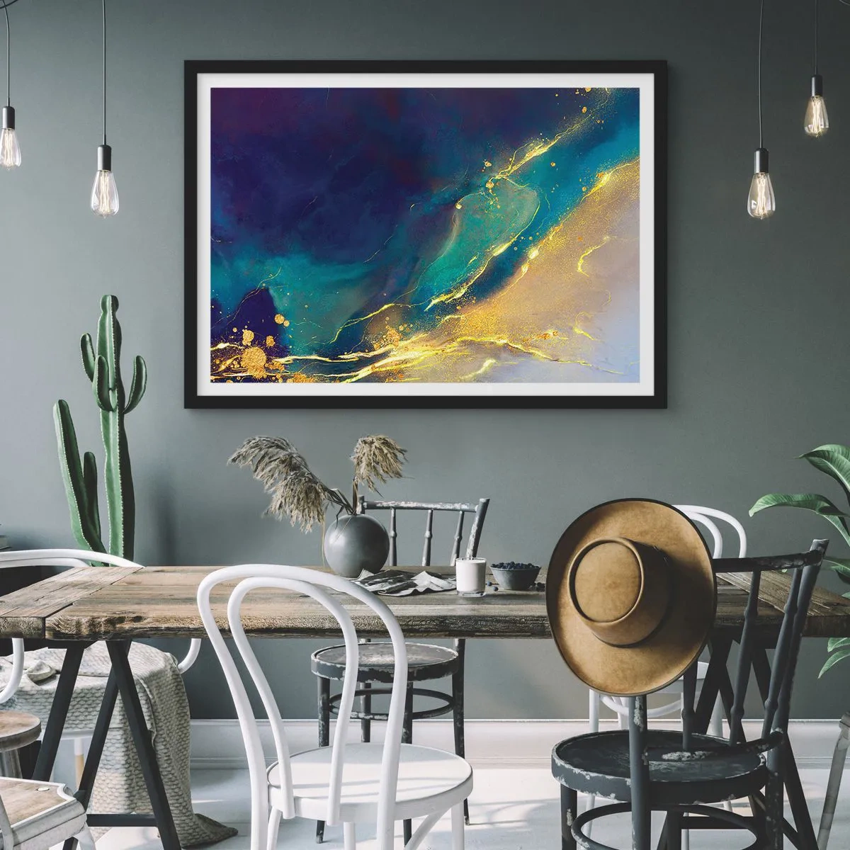 Póster en marco negro - Inundación dorada - 91x61 cm