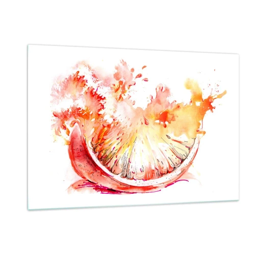 Cuadro sobre vidrio - Impresiones sobre Vidrio - Pintura de acuarela de un jugoso segmento de pomelo en movimiento. - 120x80cm - Jugoso refresco - Decoración de pared moderna para salón y dormitorio ARTTOR