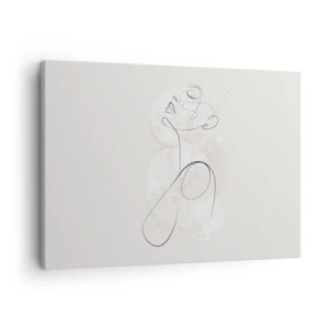 Cuadro sobre lienzo - Impresión de Imagen - Contorno facial minimalista con una flor sobre un fondo claro. - 70x50cm - La espiral de la belleza - Decoración de pared moderna para salón y dormitorio ARTTOR