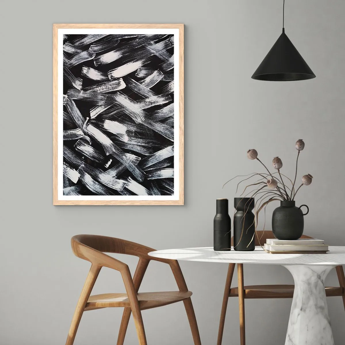 Póster en marco roble claro - Abstracción en el espíritu industrial - 70x100 cm