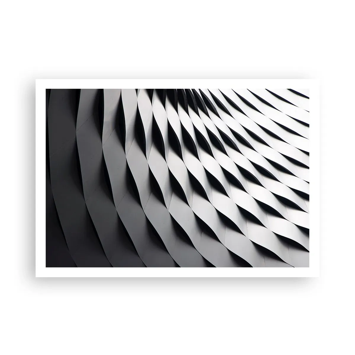 Póster - Patrón geométrico abstracto en tonos blanco y negro. - 100x70cm - En la superficie de las ondas - Decoración de pared moderna para salón y dormitorio ARTTOR