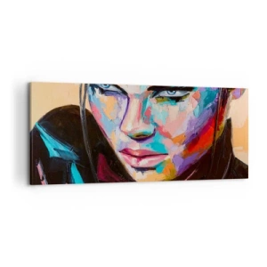 Cuadro sobre lienzo - Impresión de Imagen - Retrato de una mujer en vivos colores abstractos. - 120x50cm - Salvaje de corazón - Decoración de pared moderna para salón y dormitorio ARTTOR