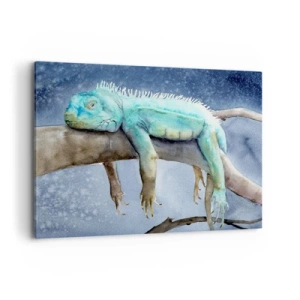 Cuadro sobre lienzo - Impresión de Imagen - Iguana azul descansando en una rama - 100x70cm - Me siento bien, ¿y tú? - Decoración de pared moderna para salón y dormitorio ARTTOR