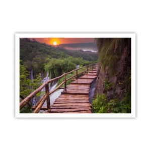 Póster - Un puente con vistas a las cataratas al atardecer. - 100x70cm - Una belleza inimaginable - Decoración de pared moderna para salón y dormitorio ARTTOR