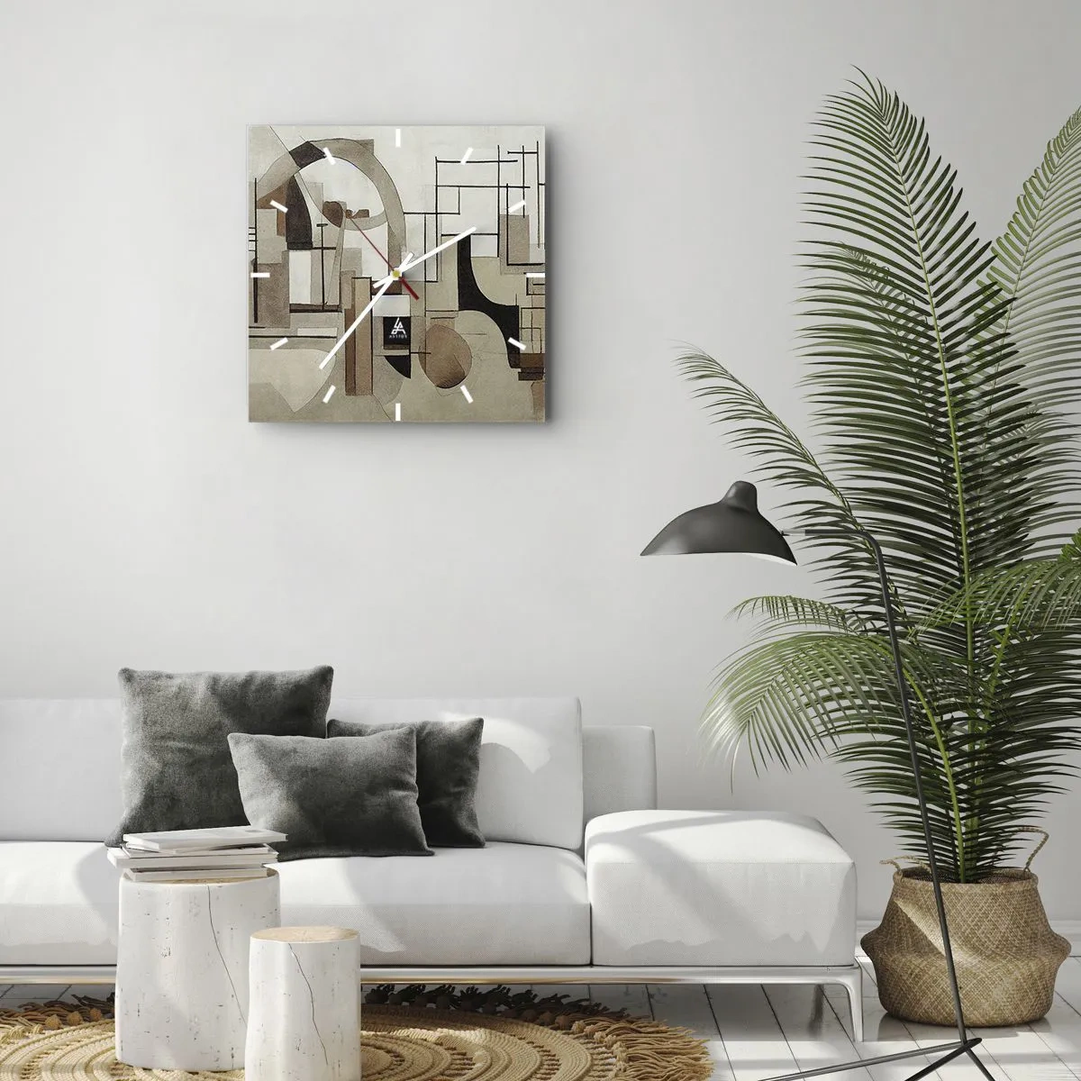 Reloj de pared - Reloj de vidrio - Abstracción arquitectónica en beige y marrón. - 30x30cm - Paisaje urbano 2.0 - Decoración de pared moderna para salón y dormitorio ARTTOR