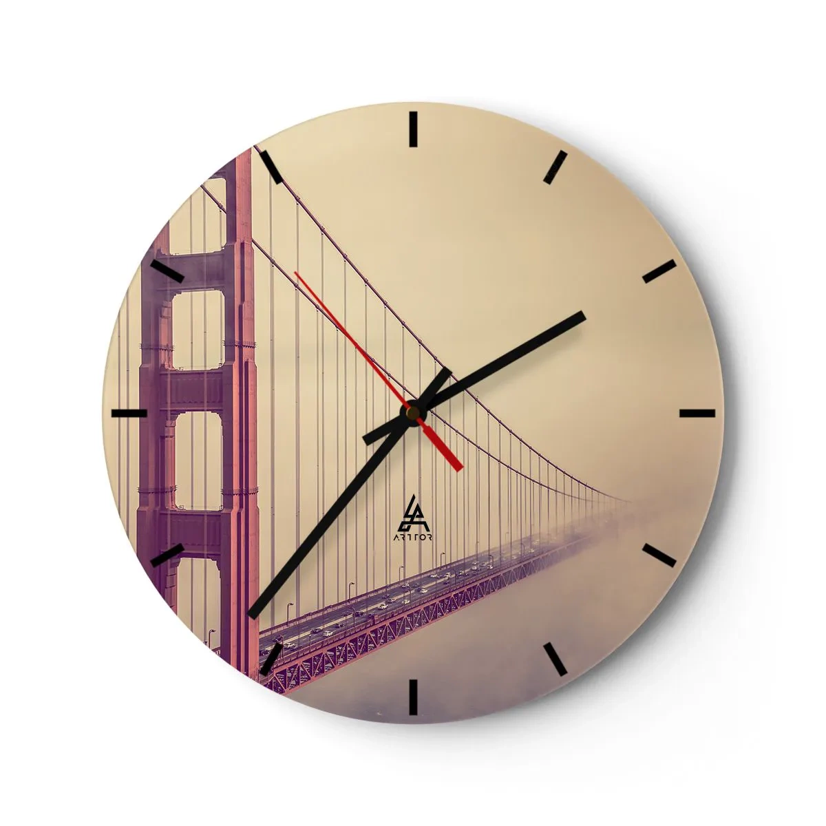 Reloj de pared - Reloj de vidrio - El puente Golden Gate al fondo brumoso - 30x30cm - Entre el cielo y la tierra - Decoración de pared moderna para salón, cocina y dormitorio ARTTOR