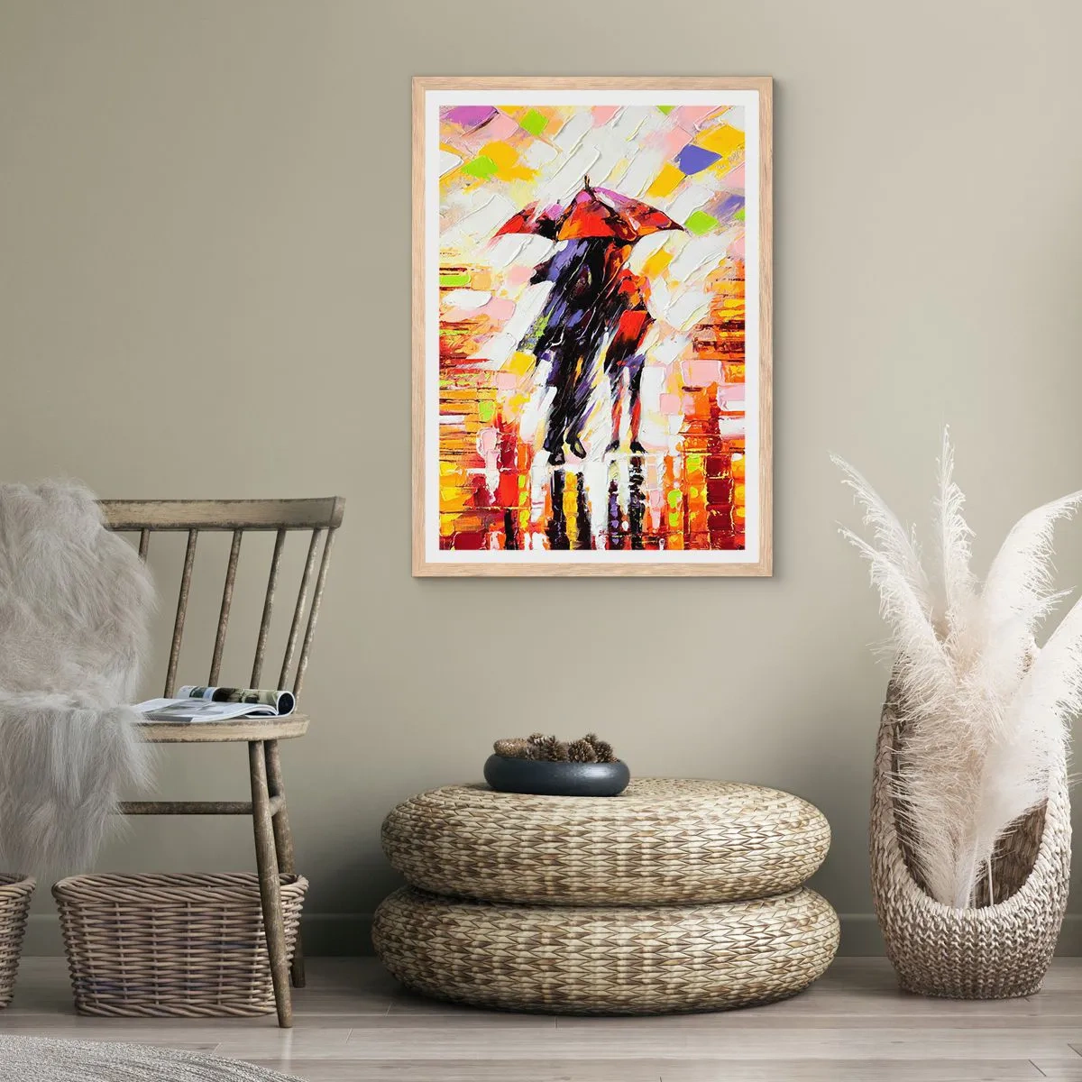 Póster en marco roble claro - Juntos a través de la noche y la lluvia - 70x100 cm