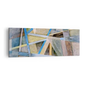 Cuadro sobre lienzo - Impresión de Imagen - Composición geométrica con líneas claras y azules. - 140x50cm - ¿Recto o inclinado? - Decoración de pared moderna para salón y dormitorio ARTTOR