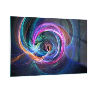 Cuadro sobre vidrio - Impresiones sobre Vidrio - Una espiral abstracta en colores intensos sobre un fondo oscuro. - 120x80cm - ¿Dónde me llevarás? - Decoración de pared moderna para salón y dormitorio ARTTOR