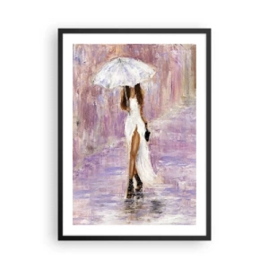 Póster en marco negro - Mujer con paraguas bajo la lluvia - 50x70cm - En la lluvia de lilas - Decoración de pared moderna para salón y dormitorio ARTTOR