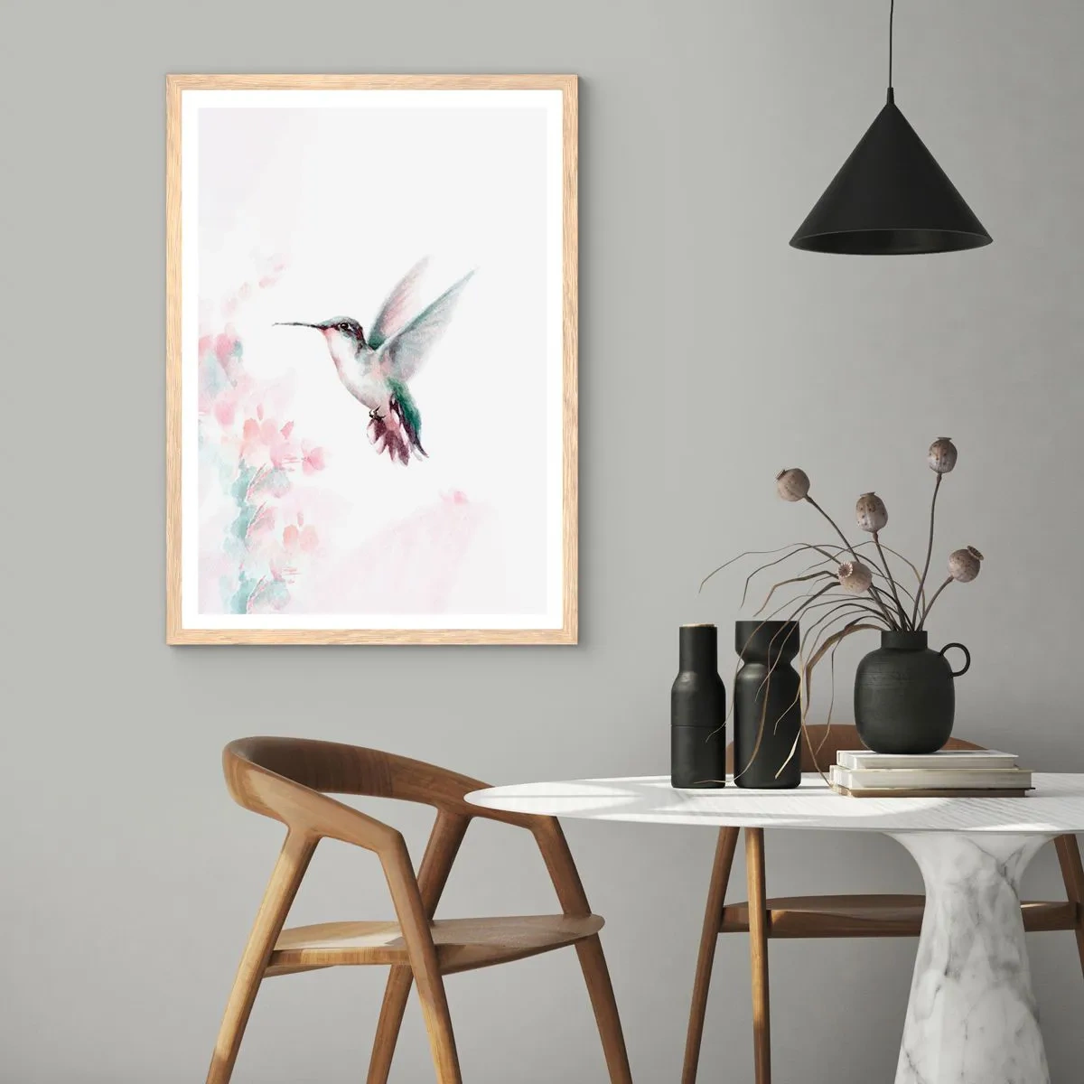 Póster en marco roble claro - Plasmando el aleteo - 70x100 cm