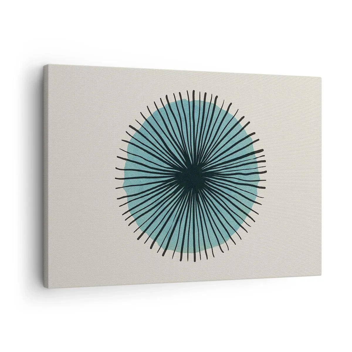 Cuadro sobre lienzo - Impresión de Imagen - Forma circular abstracta con rayos azules - 70x50cm - Radiante en azul - Decoración de pared moderna para salón y dormitorio ARTTOR