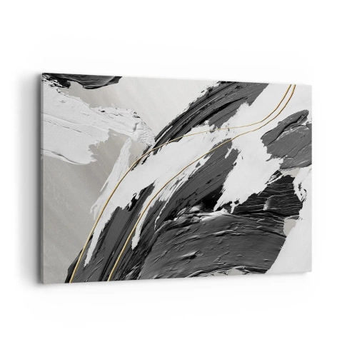 Cuadro sobre lienzo - Impresión de Imagen - Trazos de pintura en blanco y negro con un sutil acento dorado. - 120x80cm - Abstracción con estilo - Decoración de pared moderna para salón y dormitorio ARTTOR