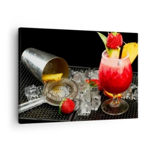 Cuadro sobre lienzo - Impresión de Imagen - Un cóctel colorido con fresas, hielo y piña. - 70x50cm - Conjurar el sabor - Decoración de pared moderna para salón y dormitorio ARTTOR