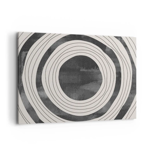 Cuadro sobre lienzo - Impresión de Imagen - Círculos concéntricos en blanco y negro sobre un fondo claro - 100x70cm - En el centro mismo - Decoración de pared moderna para salón y dormitorio ARTTOR