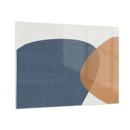 Cuadro sobre vidrio - Impresiones sobre Vidrio - Composición geométrica con óvalos azul marino y beige. - 70x50cm - Óvalos e influencias - Decoración de pared moderna para salón y dormitorio ARTTOR