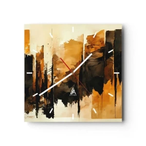 Reloj de pared - Reloj de vidrio - Rayas abstractas doradas y negras en una composición artística - 30x30cm - Armonía de negro y oro - Decoración de pared moderna para salón y dormitorio ARTTOR
