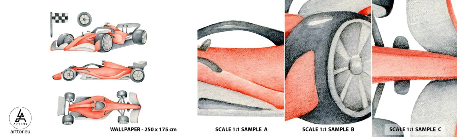 Muestra De Fotomural Standard Eco - Para alcanzar un sueño - Autos de carreras, Carros, Para niños - 100x30 cm